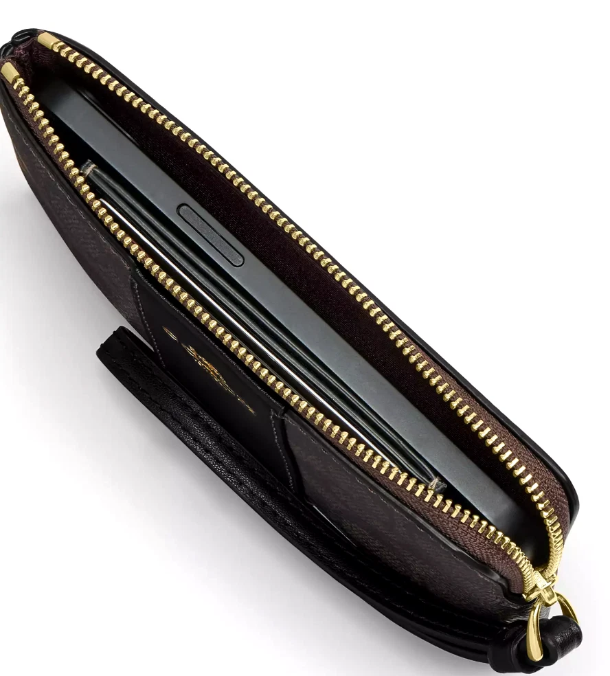 ? Polsino Coach con zip angolare CAQ76 Tan Multi (arancione) Firmato Tela Nuovo con etichette