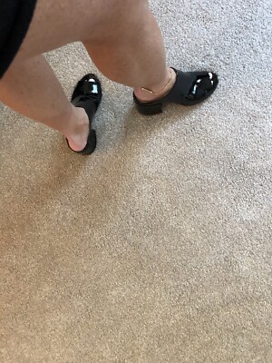 靴 MM6 18SS/BLACK PATENT FLARE HEEL MULES MM6 MAISON MARGIELA Block Heel Mules, $401 | farfetch.com