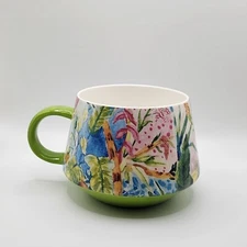 Potter's Studio Green Spring Tropical Floral Design Coffee Mug 16 oz Cup