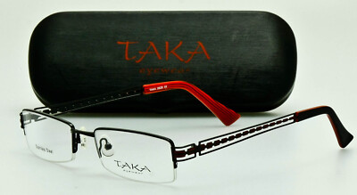 TAKA EYEGLASSES FRAME Gunmetal Stainless Steel Black-Red Half-Rimless T2625 50mm