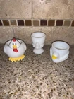 3 Vintage France Opalex Milk Glass Ganz Chicken Egg Cup Holders Lot #F2