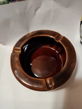 Mid Century Ceramic Bowl ASHTRAY Brown w/ Drip Glaze 