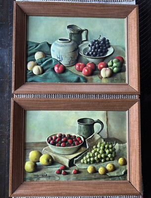 Set Of 2 Vintage Raised 3D Art Hank Bos Still Life Fruit Mug Framed