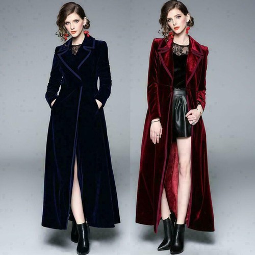 Womens Formal Vintage Velvet Long Parka Party Maxi Trench Coat Blazer Dress Size eBay