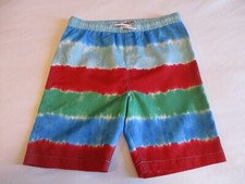 LAND's END Boy's Swim Trunks Blue Red and Green Stripes Size 14/16 