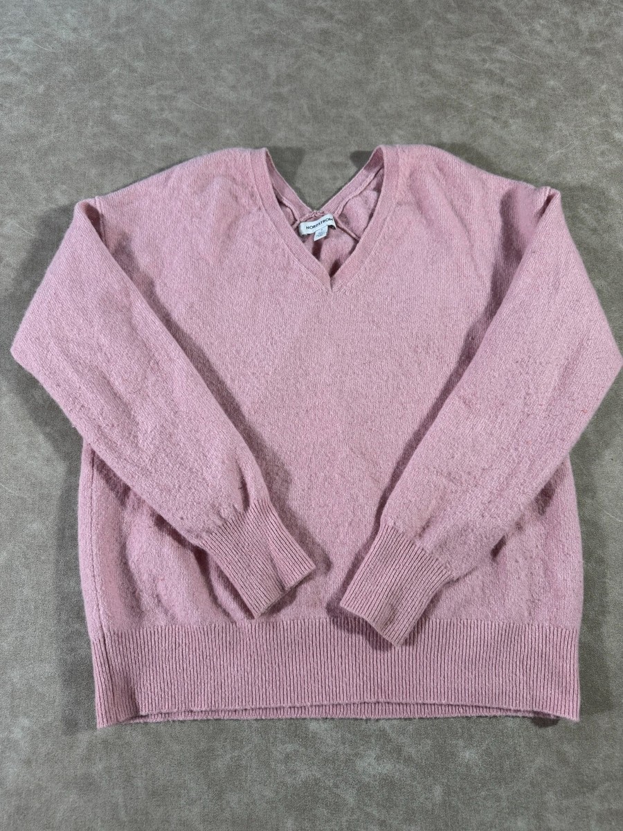 Nordstrom Women V-Neck Long Sleeve Pullover Knit Waistband Wool