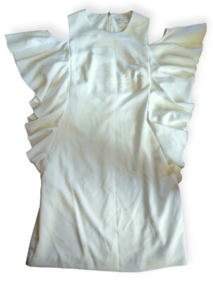 Trina Turk Women's Size 2 White Lambada Ruffled Cold Shoulder Short Dress