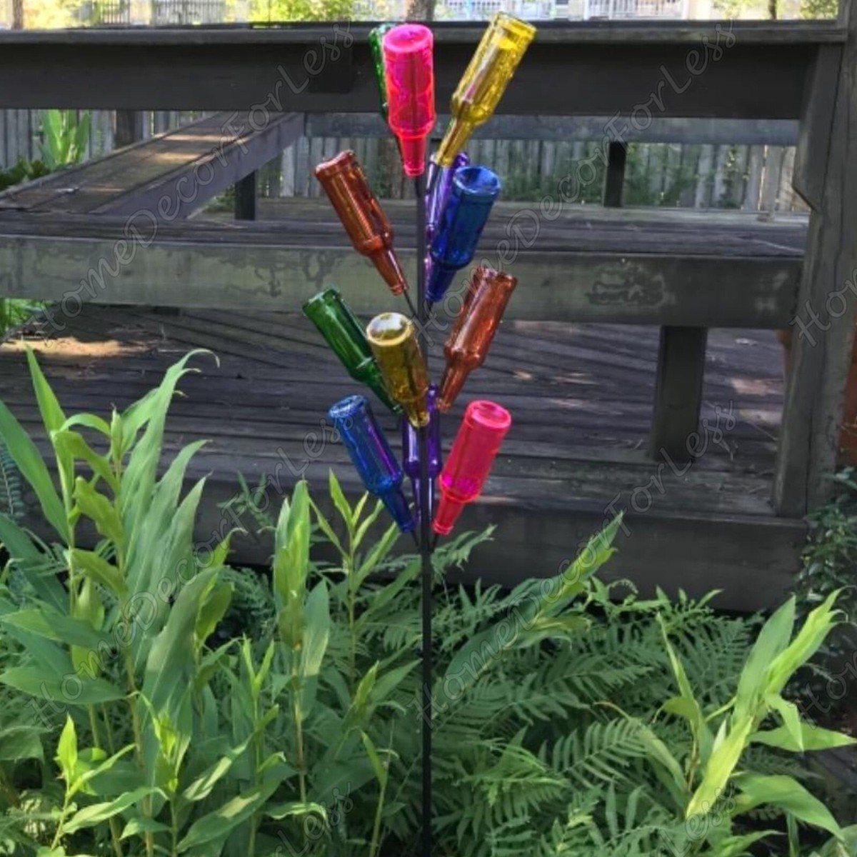 Tall 12 Colorful Glass Wine Bottle Holder Tree Garden Stake