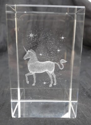 3D KRISTALLGLAS GLASQUADER Einhorn Kristall Glas Laser Pferd Sterne Fantasy