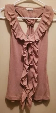 Mine Woman's Peach Color Sleeveless Front Zip Shirt; Ruffle Front; Size Small 