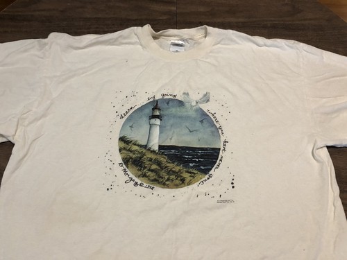 True Vintage 1998 Whimsical Lighthouse Coastline Inspirational 2XL T Shirt - Picture 3 of 11