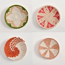 4x Small African Basket- Rwanda Basket   Sisal & Sweetgrass Woven Basket