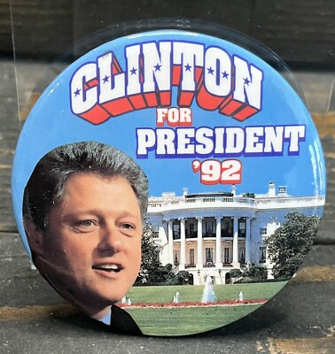 Clinton For President 1992 White House Photo Button Pin Back Election Campaign