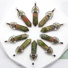30pcs Natural Unakite Stone Hexagonal Column Pendants Jewelry Making Wholesales