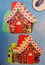 RARE! Walco GINGERBREAD HOUSE Makes 2 Vtg Sequin Bead Christmas Ornament KIT
