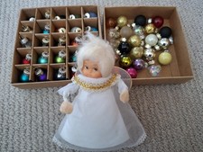 Small Vintage Angel Christmas Tree Topper With A Collection Of Mini Baubles