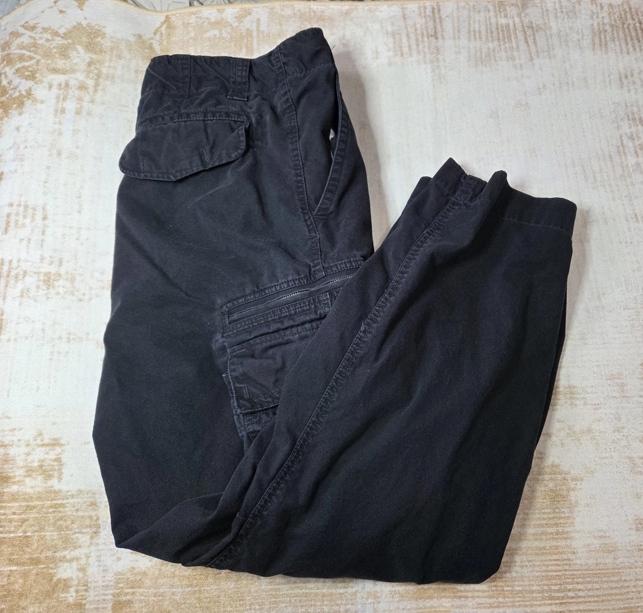 Molecule Cargo Pants Mens 42x33 Black Canvas Relaxed Elastic Drawstring Waist