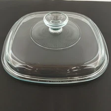 Vintage PYREX Glass Lid A9C Replacement 12 – Square Clear Ribbed Knob Cover 8.5”