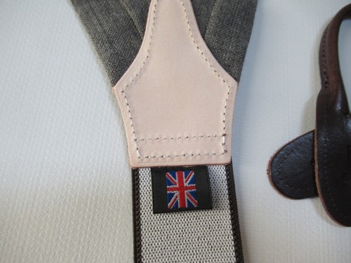 Albert Thurston Suitsupply Grey flannel wool w/ Leather End Braces NEW w/tags - Picture 5 of 6