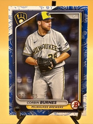 2024 Bowman Blue Pattern Parallel Corbin Burnes #45 Milwaukee Brewers /125