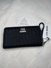 Steve Madden Black Quilted Zip-Around Wallet With A Wristlet Strap