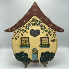 Vtg Folk Art Plaque 14" Elf Gnome House Wooden Handmade Both Sides Hand painted
