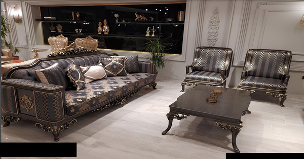 Garnitur Sofagarnitur 3+1+1 Sitzer Couchtisch Sessel Sofas Set Stoff Barock Sitz-image