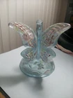 Fenton art glass ice blue butterfly on branch pink accents flowers K  Sponsler