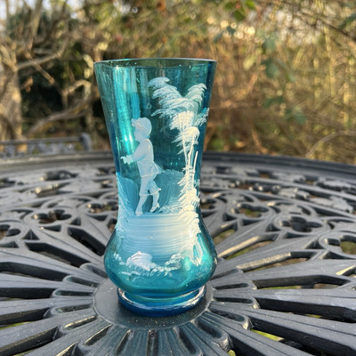 Antikes blaues Glas Trinkglas Schneemalerei 19. Jh Mary Gregory
