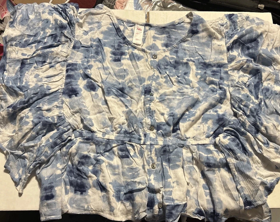 Top Justice Talla 20 Plus Azul y Blanco Manga Mariposa Fluido Dobladillo Alto/Bajo Foto 2 de 4