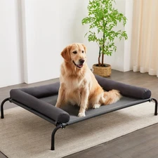 Cooling Elevated Dog Bed with Pillows,Portable Washable Raised Dog Cot Bed wi...