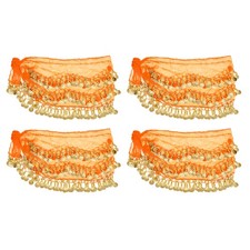 4Pcs Belly Dance Hip Scarf 55  x 9  , Women's Belly Dance Skirt, Orange