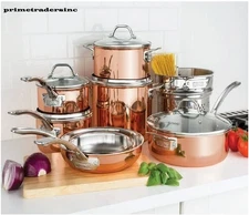 Viking 13 Piece Tri-Ply Copper Cookware Set 18/8 Stainless Steel Glass Lids