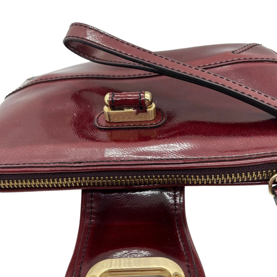 ANN TAYLOR Purse Wristlet Clutch Case Maroon Patent Gold-tone Turnlock Zippered - Image 3 of 4