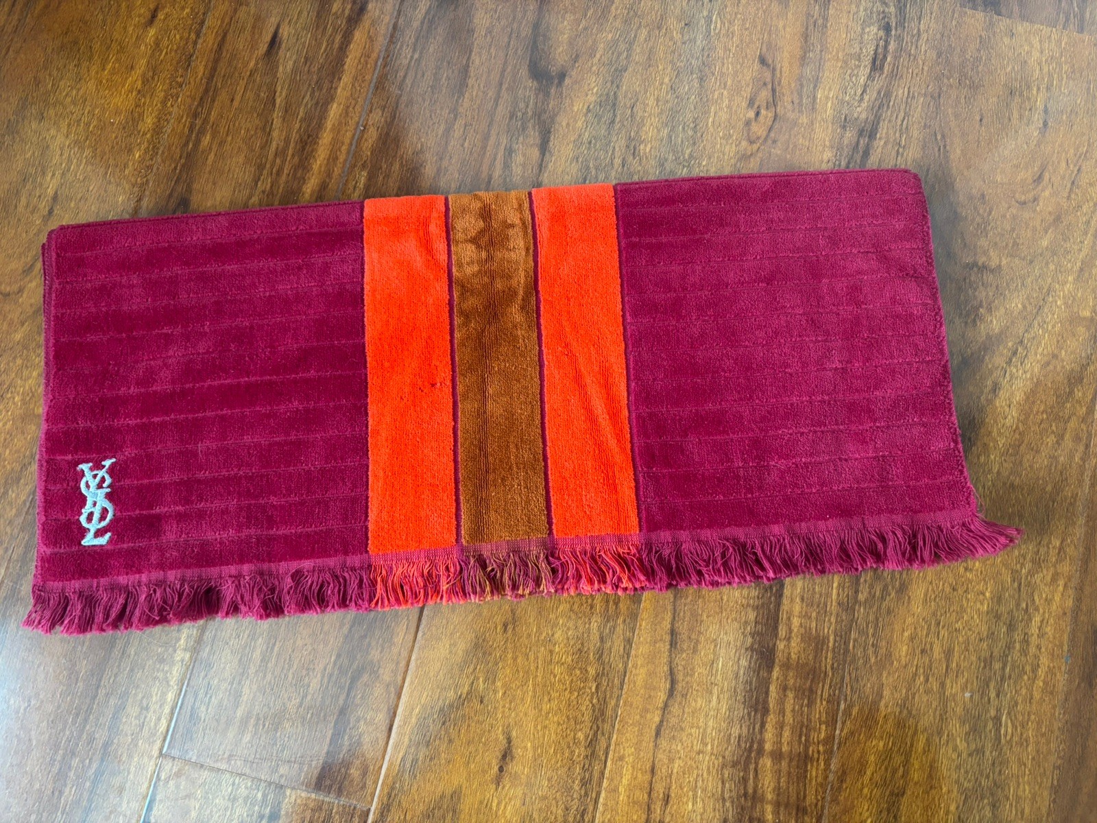 Vintage Yves Saint Laurent Fieldcrest Towel Striped Orange Stripe 1970s YSL