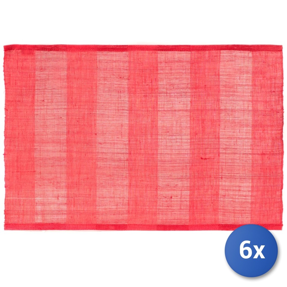6x American Placemats H&H In Cotton And Ramie Red Color 45x30cm