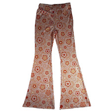 SHEIN Pants Women s M Orange Tan Retro Floral Flare Bell Bottom Stretch Hippie