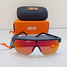 SPY Flynn 50/50 Polarized Sunglasses Matte Black Happy Boost Orange Mirror   New