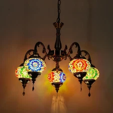 5-Globes Turkish Chandelier Moroccan Hanging Light Bedroom Living Room