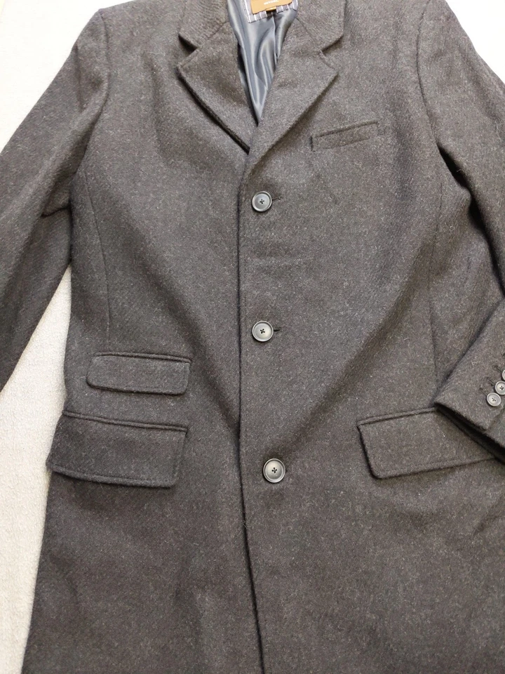 Merona Coat Mens Medium Black 63% Wool Overcoat Classic Button Front Formal - Image 4 of 4