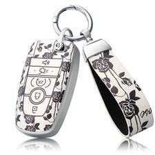 For Ford Key Fob Cover with Keychain, Soft TPU and Leather Key Case Shell Ful...