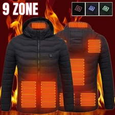 Winter Heated Hooded Jacket Men Women USB Charging Heating Coat 9 Areas Warm