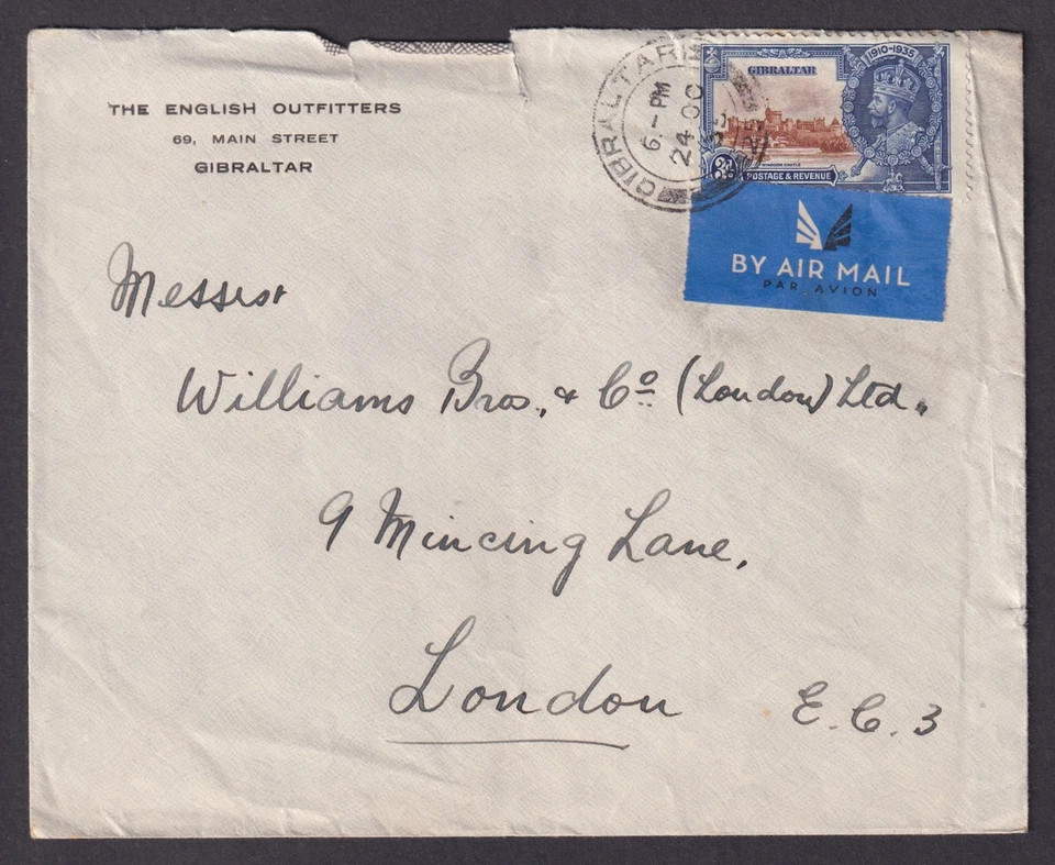 GIBRALTAR 1935, Cubierta de correo aéreo a Londres Reino Unido Foto 2 de 3
