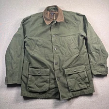 Lands End Barn Chore Coat Mens LT Tall Field Jacket Olive Green Plaid Lined VTG
