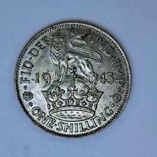 1943 Great Britain U.K 1 One Shilling Silver Coin better Grade #SA44