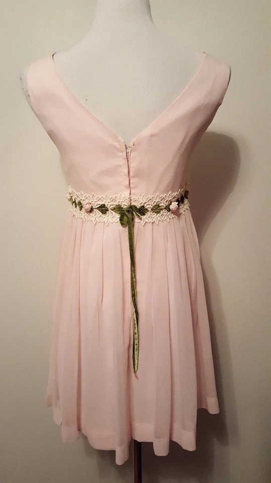 Mini Vestido Vintage Años 60 Rosa Claro Gasa Tafetán Talla 11 Foto 3 de 4