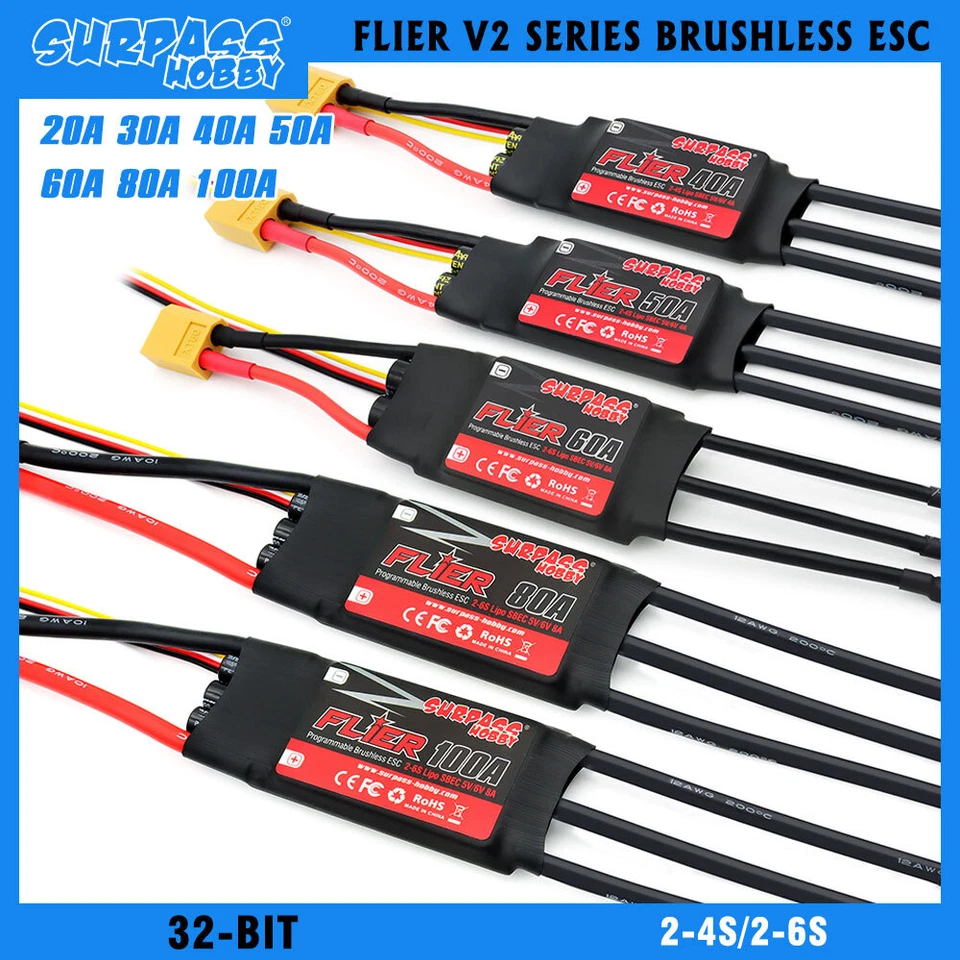SURPASS HOBBY RC Brushless ESC 20-100A Switchable BEC for RC Fixed-wing Airplane - Image 2 of 4