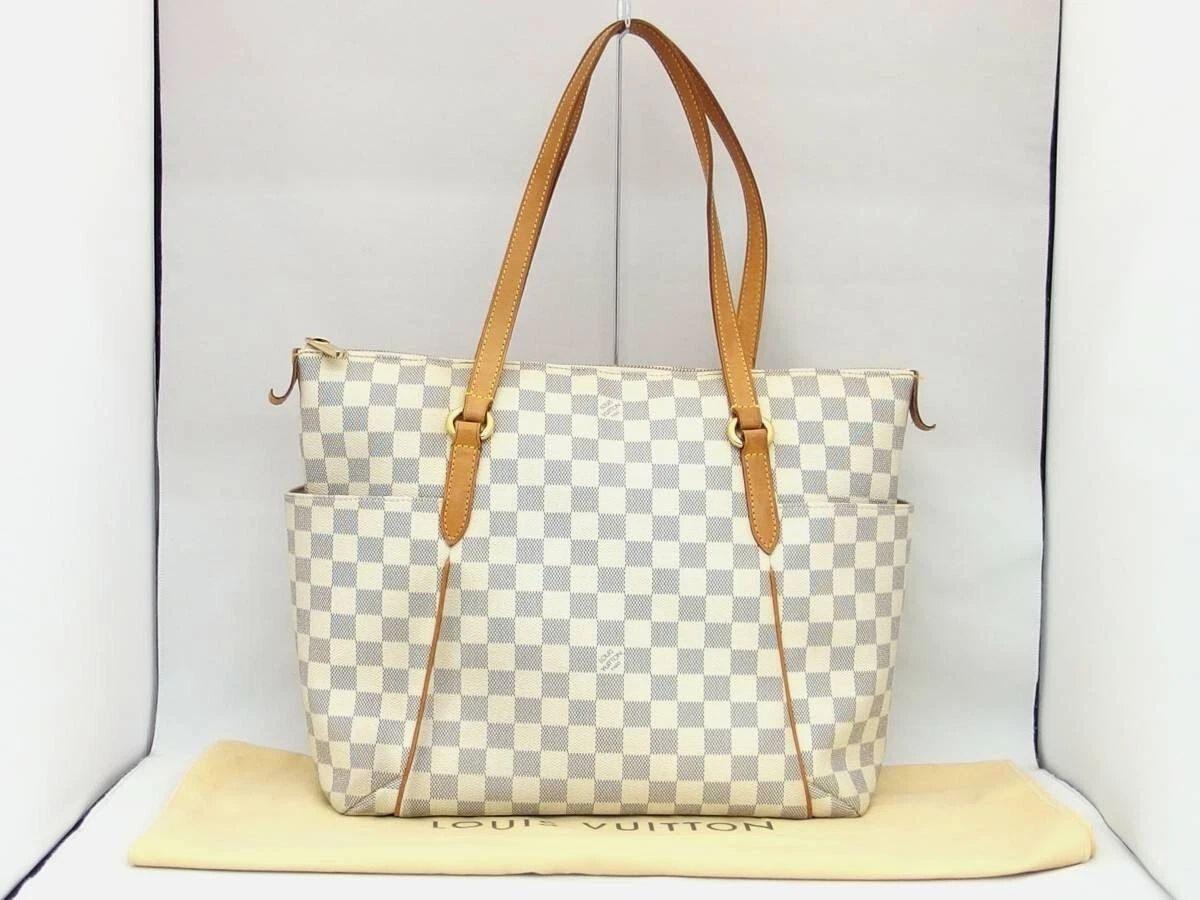 LOUIS VUITTON Neverfull MM Damier Azur Tote Shoulder Bag White