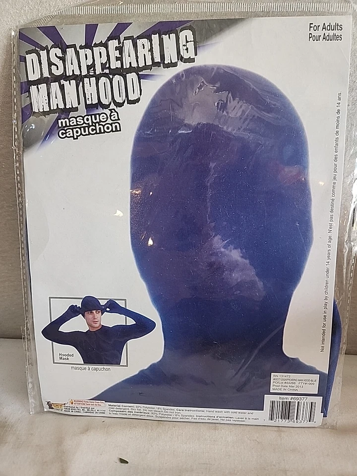 Hombre Desaparecido Capucha Azul Invisible Vestido Elegante Halloween Disfraz Accesorio  Foto 2 de 4