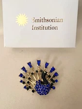 Smithsonian Institution Peacock Brooch Pin Purple Crystal & Enamel EUC!